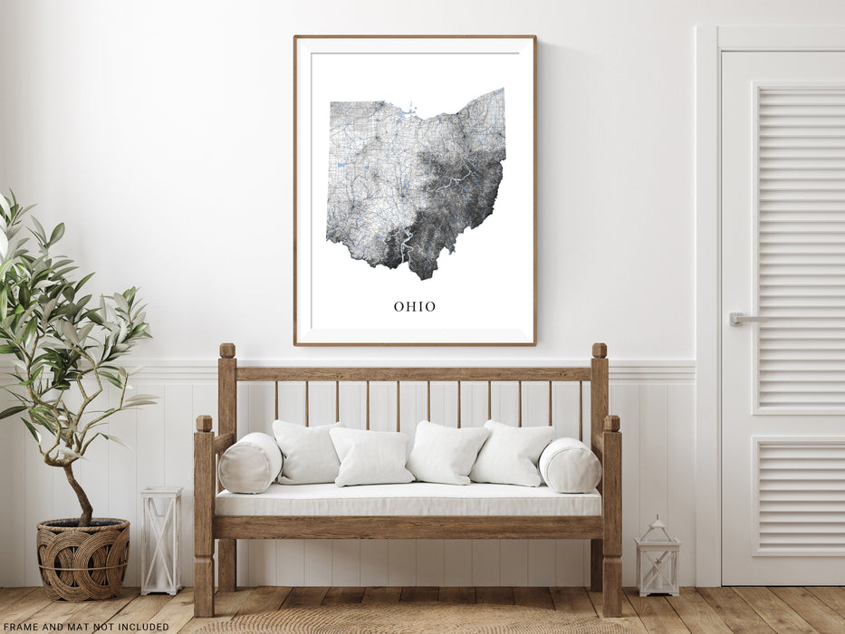 Ohio state map art print designed by Maps As Art.