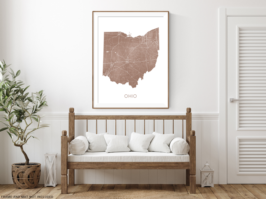 Ohio State Map Print Poster - Topographic Map of Ohio Wall Art Prints, Road Maps, Cleveland