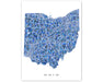 Ohio state map art print in blue shapes designed by Maps As Art.