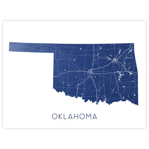 Map of Oklahoma in blue on a white background
