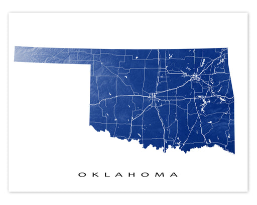 Oklahoma state map print designed by Maps As Art.