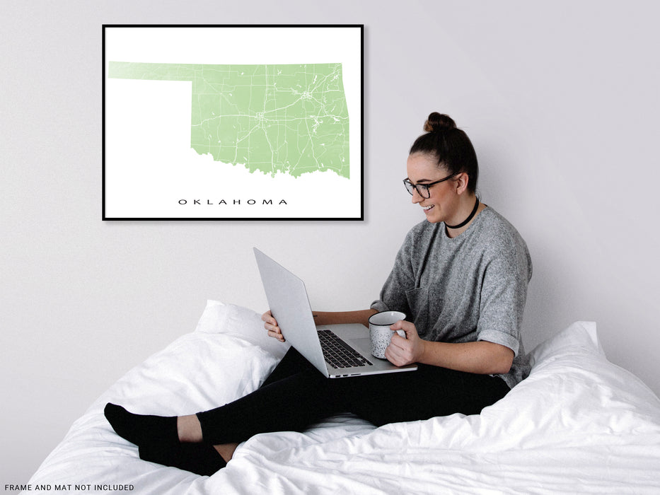 Oklahoma state map print designed by Maps As Art.