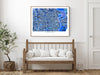 Omaha, Nebraska map art print in blue shapes designed by Maps As Art.
