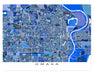 Omaha, Nebraska map art print in blue shapes designed by Maps As Art.