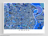 Omaha, Nebraska map art print in blue shapes designed by Maps As Art.