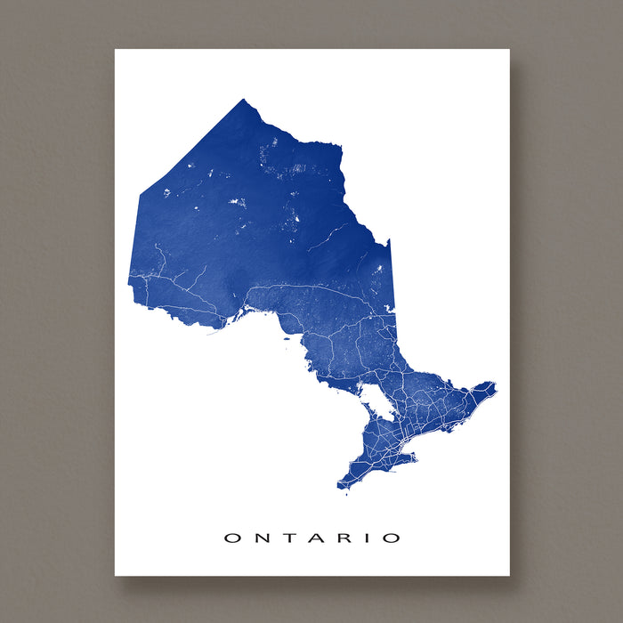 Map of Ontario in blue on a white background