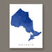 Map of Ontario in blue on a white background