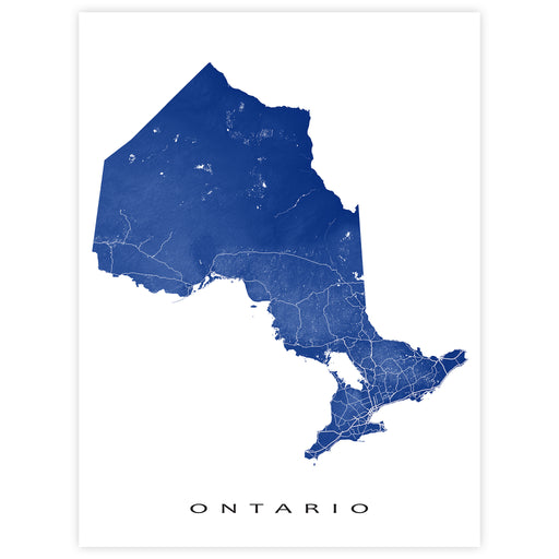 Map of Ontario in blue on a white background