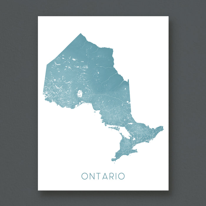 Map of Ontario in light blue on a white background