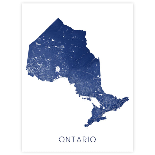 Map of Ontario in blue on a white background