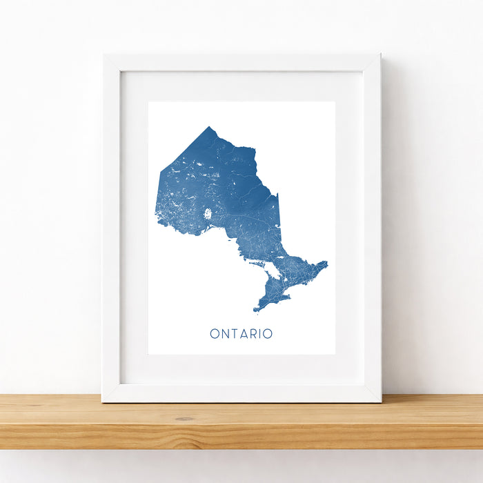Framed map of Ontario on a white wall