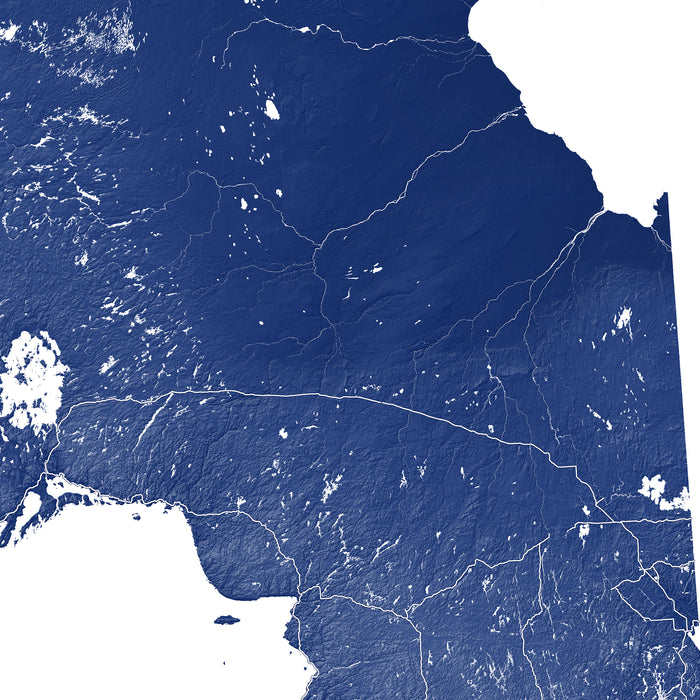 Topographic map of a region with blue color scheme