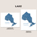 Two map-style art prints of Ontario, Canada, shown side by side on a beige background. The left print is labeled Landscape (Horizontal) and the right print is labeled Portrait (Vertical).
