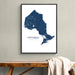 A framed Ontario map print hangs on a light gray wall above a wooden bench with a draped cream throw blanket.
