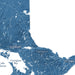 A blue and white topographic map of Ontario, Canada, showing labeled regions including Sudbury and Ottawa, with Lake Huron on the left.