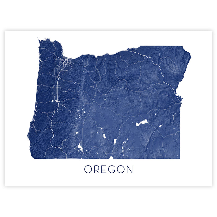 Map of Oregon in blue on a white background