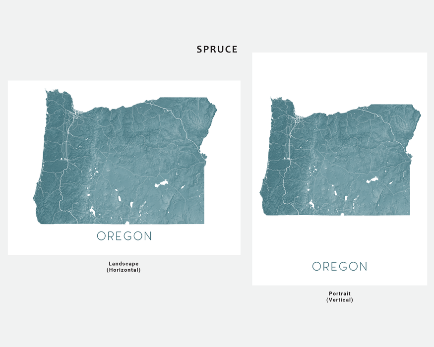 Oregon Map Print: Topographic State Wall Art Poster Road Maps, Portland