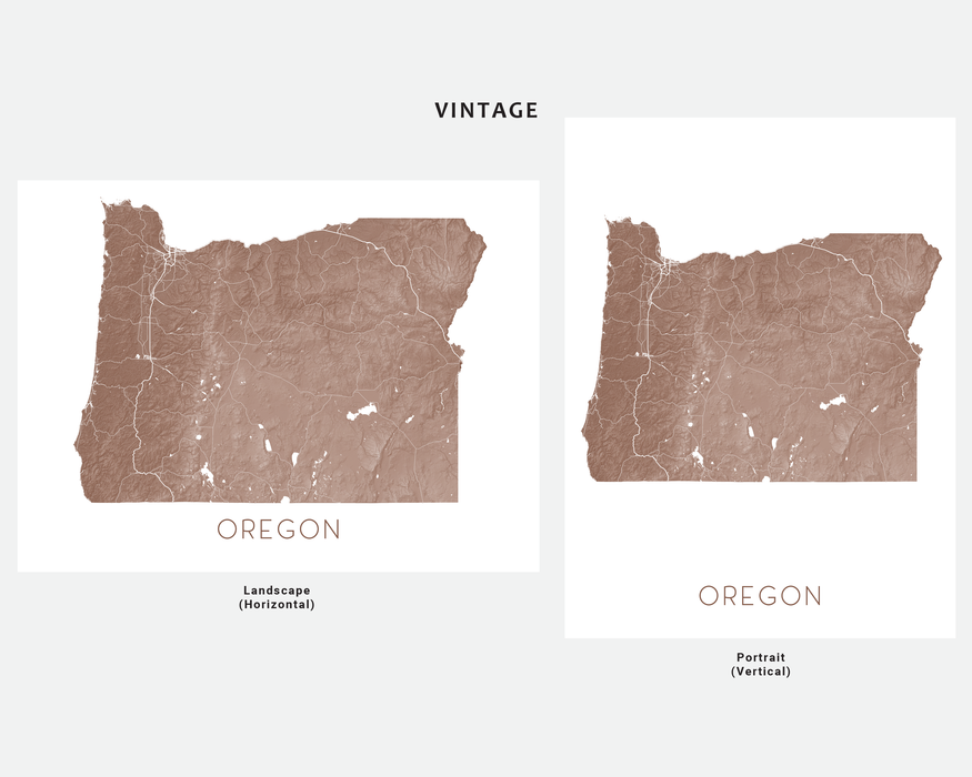 Oregon Map Print: Topographic State Wall Art Poster Road Maps, Portland