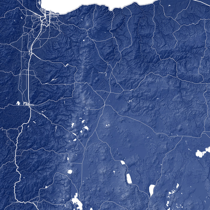 Topographic map with roads and elevation details in blue