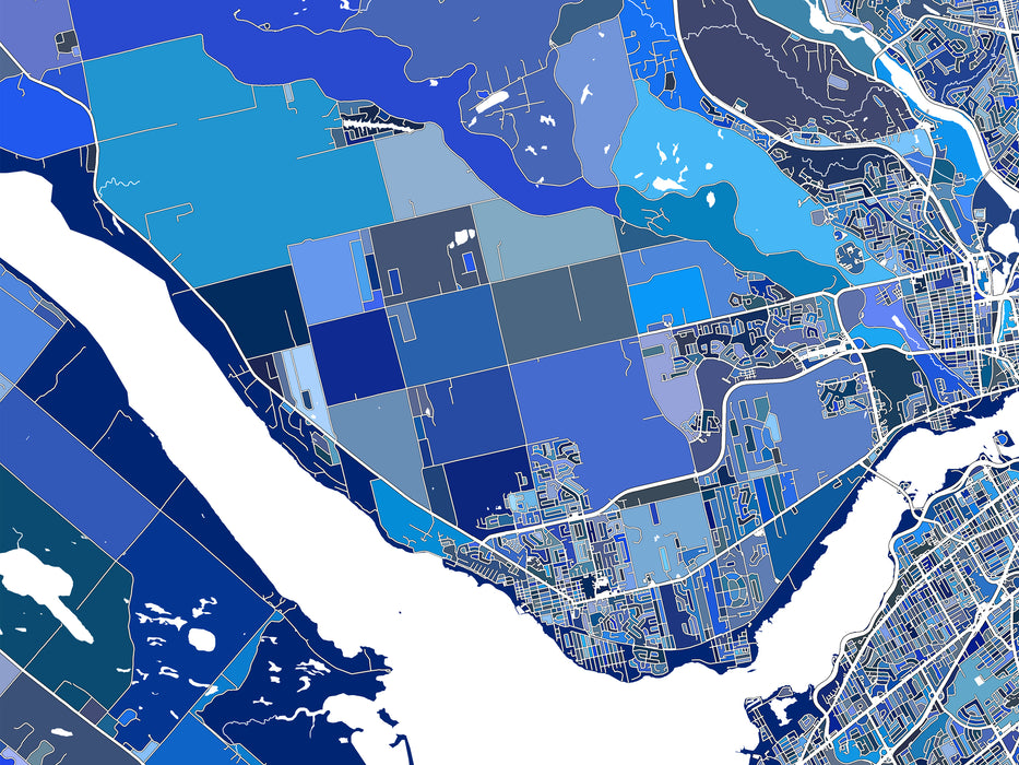 Ottawa, Ontario, Canada map print with a blue geometric design by Maps As Art.