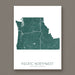 Map poster of the Pacific Northwest region on a white background