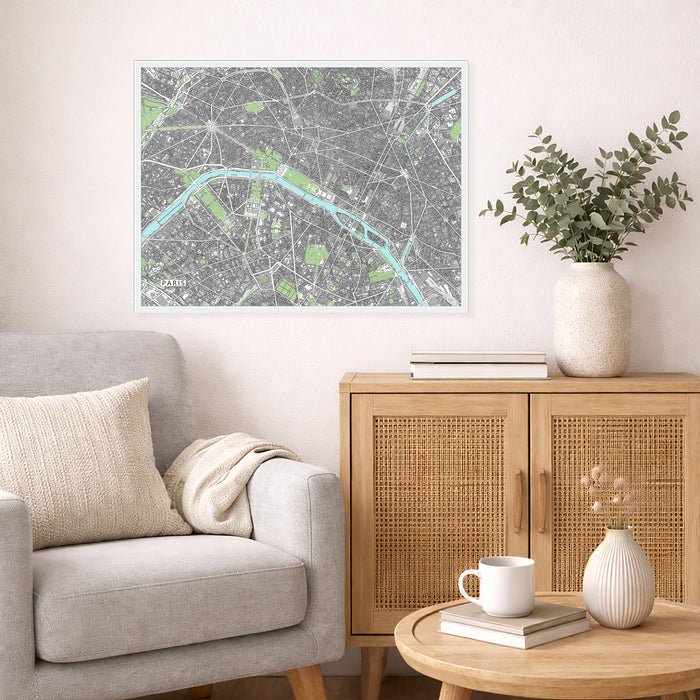 Paris Map Print: Detailed France City Street Wall Art Poster with Buildings