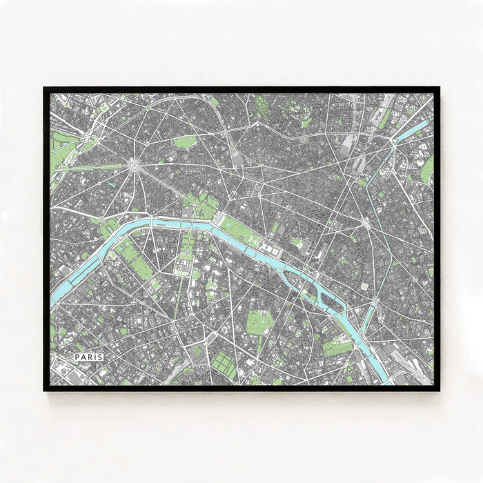 Paris Map Print: Detailed France City Street Wall Art Poster with Buildings
