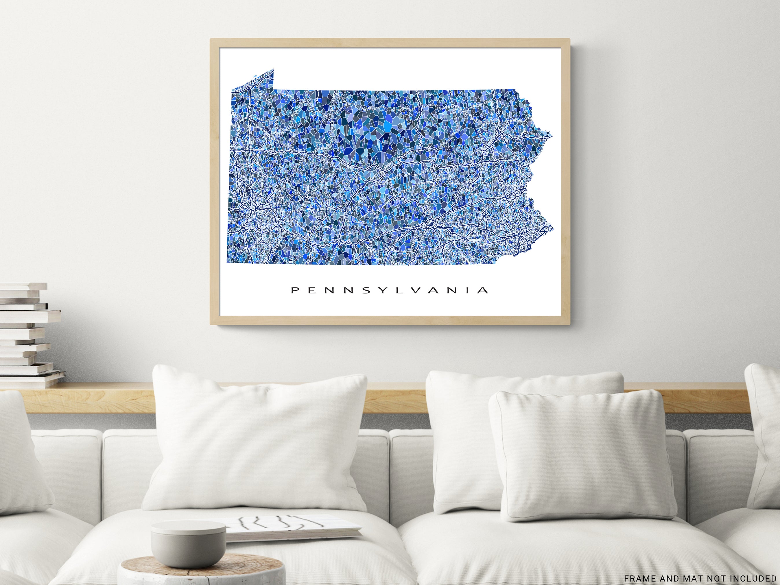 Pennsylvania Map Print Poster with Blue Geometic Design, USA Road Maps ...