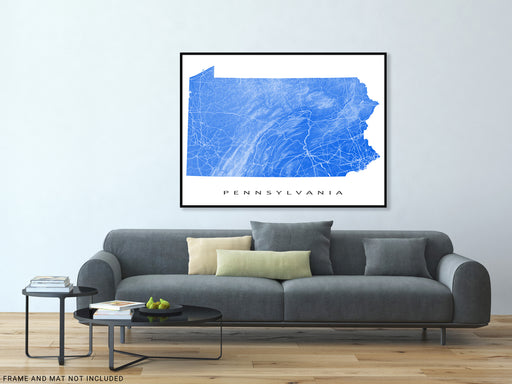 Pennsylvania state map print with natural landscape and main roads designed by Maps As Art.