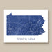 Map of Pennsylvania with blue topography details on a white background