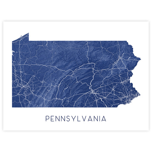 Map of Pennsylvania with a blue color scheme on a white background