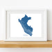Framed map of Peru on a white background