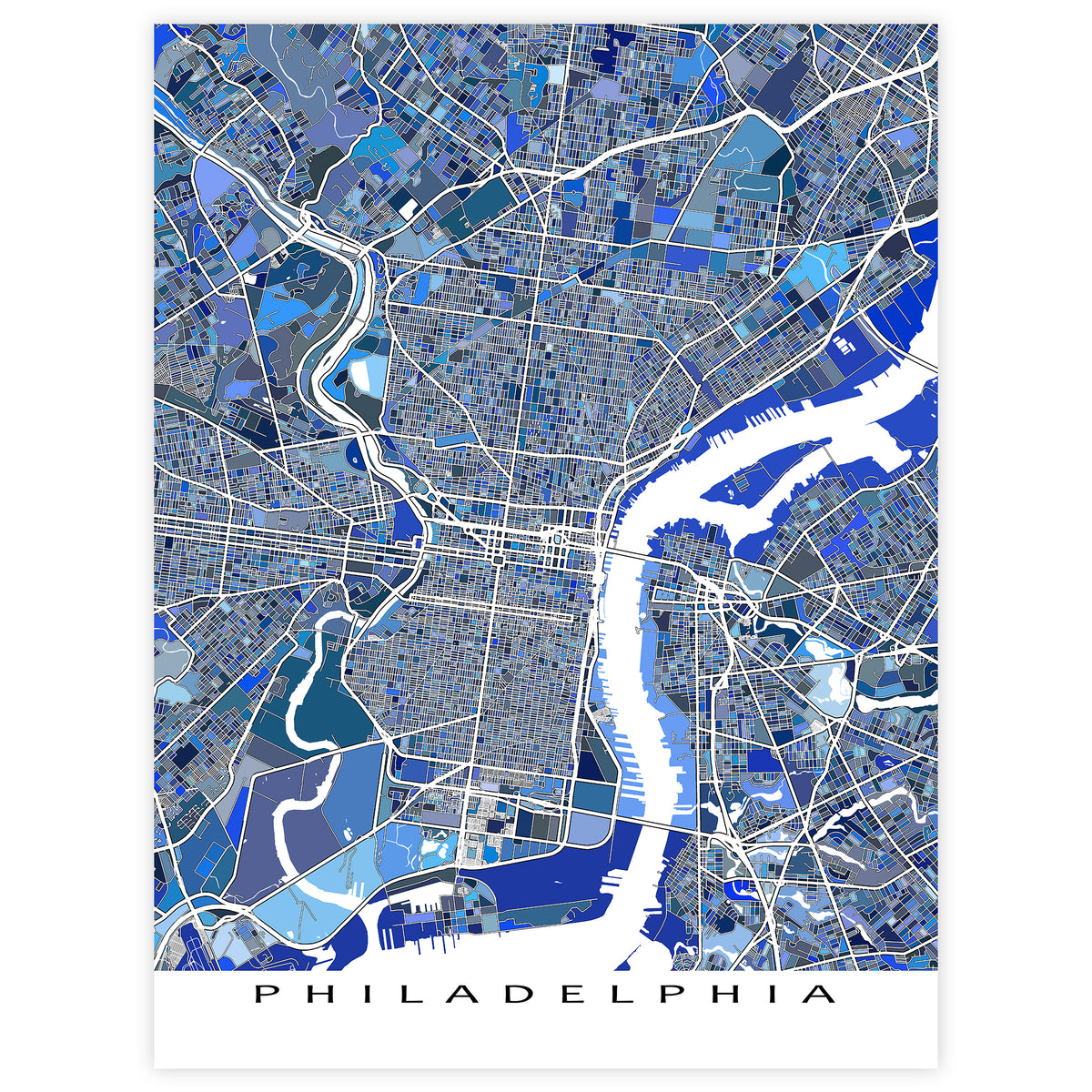 Philadelphia City Street Map Print: Blue Geometric Pennsylvania Wall A ...