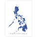 Map of the Philippines in blue on a white background