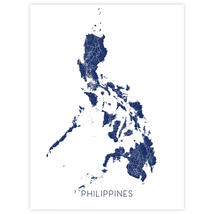 Map of the Philippines in navy blue on a white background