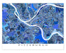 Pittsburgh, Pennsylvania map art print in blue shapes designed by Maps As Art.