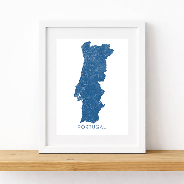 Framed map of Portugal on a white wall