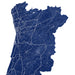 Map of Portugal with roads and boundaries in blue on a white background
