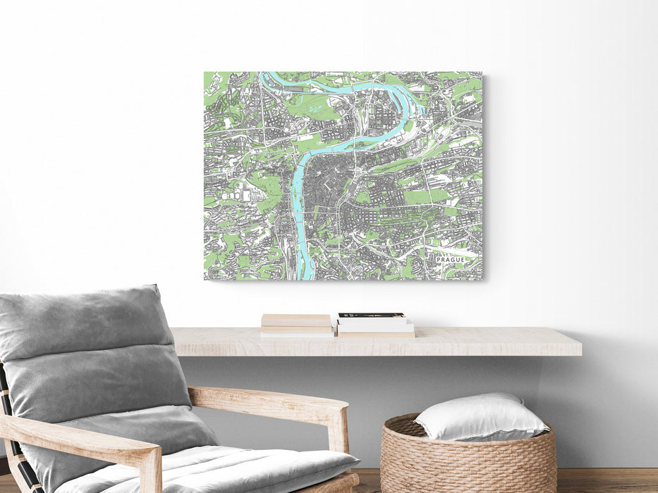 Prague, Czech Republic map art print with city streets and buildings designed by Maps As Art.