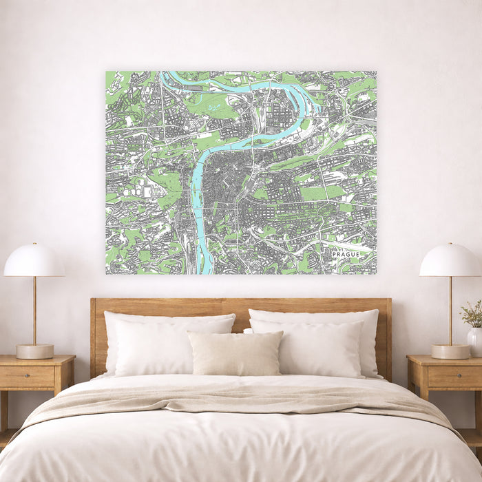 Prague Map Wall Art Print: Czech Republic City Poster Road Maps with Buildings