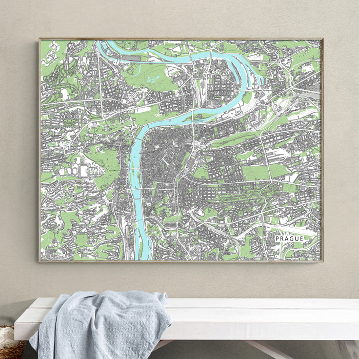 Prague Map Wall Art Print: Czech Republic City Poster Road Maps with Buildings