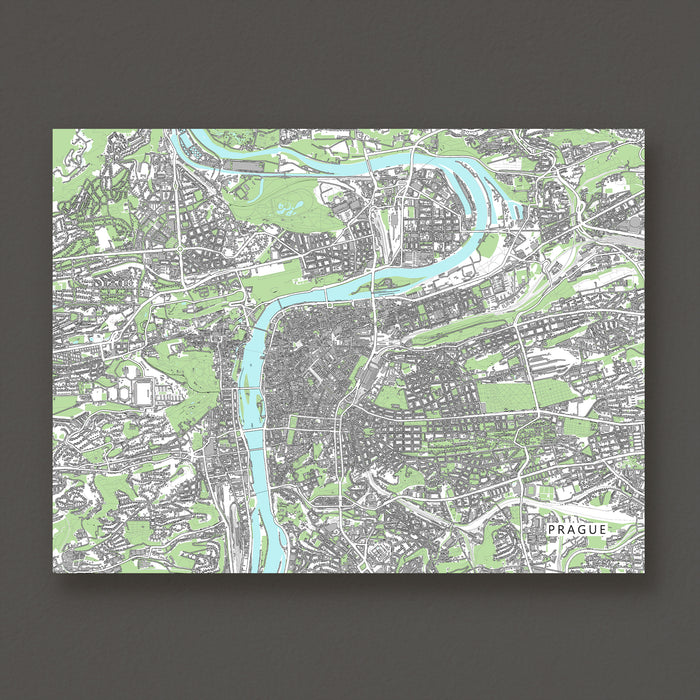 Prague Map Wall Art Print: Czech Republic City Poster Road Maps with Buildings