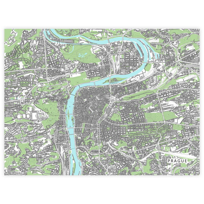 Prague Map Wall Art Print: Czech Republic City Poster Road Maps with Buildings