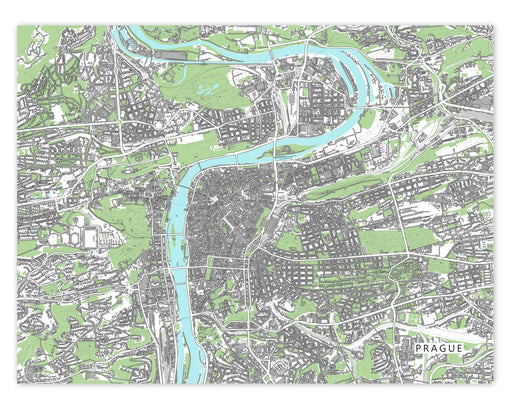 Prague, Czech Republic map art print with city streets and buildings designed by Maps As Art.