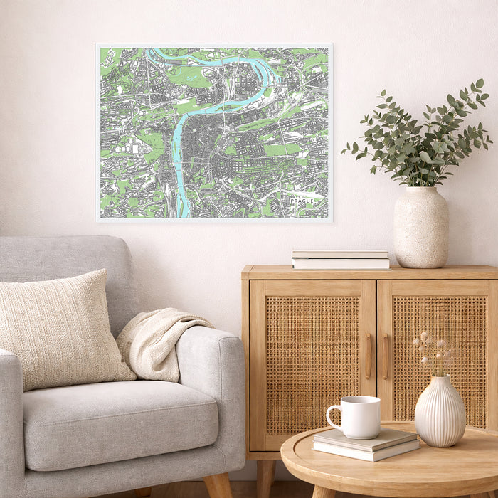 Prague Map Wall Art Print: Czech Republic City Poster Road Maps with Buildings