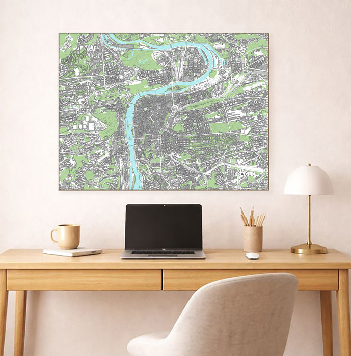 Prague Map Wall Art Print: Czech Republic City Poster Road Maps with Buildings
