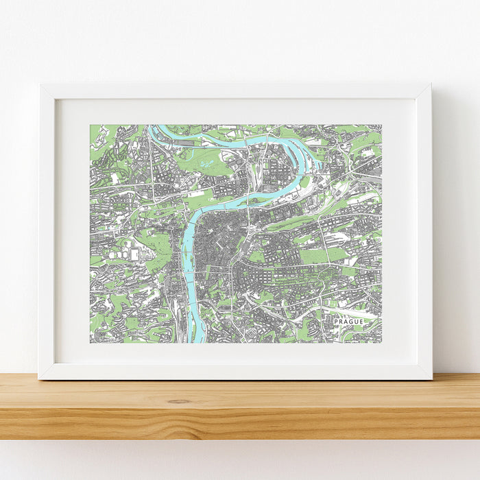 Prague Map Wall Art Print: Czech Republic City Poster Road Maps with Buildings