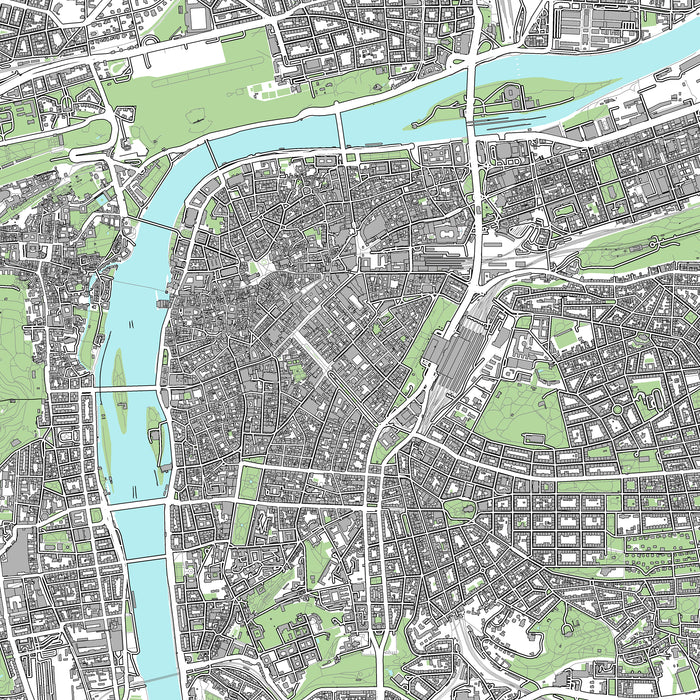 Prague Map Wall Art Print: Czech Republic City Poster Road Maps with Buildings