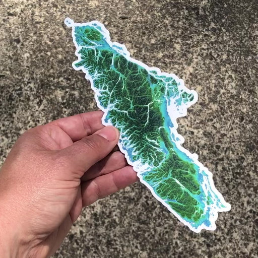 Vancouver Island BC Canada vinyl decal with a colour topographic landscape design by Maps As Art.