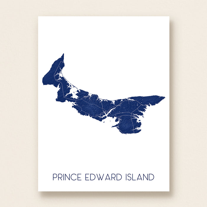 Map of Prince Edward Island in blue on a white background